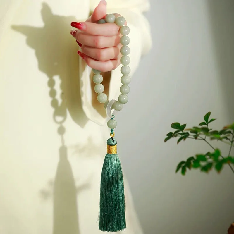 Beading - Green Jade Stone 12mm Beads Tassel