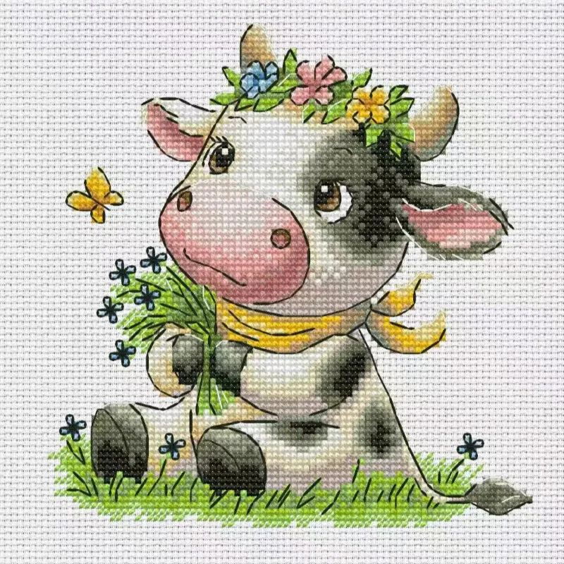 [CC2949-Cute Little Cow] | DIY - Cross Stitch Stamped Kits Beginners recension och pris