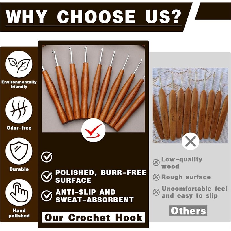 AS94-5 Pcs Crochet Hook, 5 Siz - Wooden Crochet Hooks Ergonomic Handle recension och pris